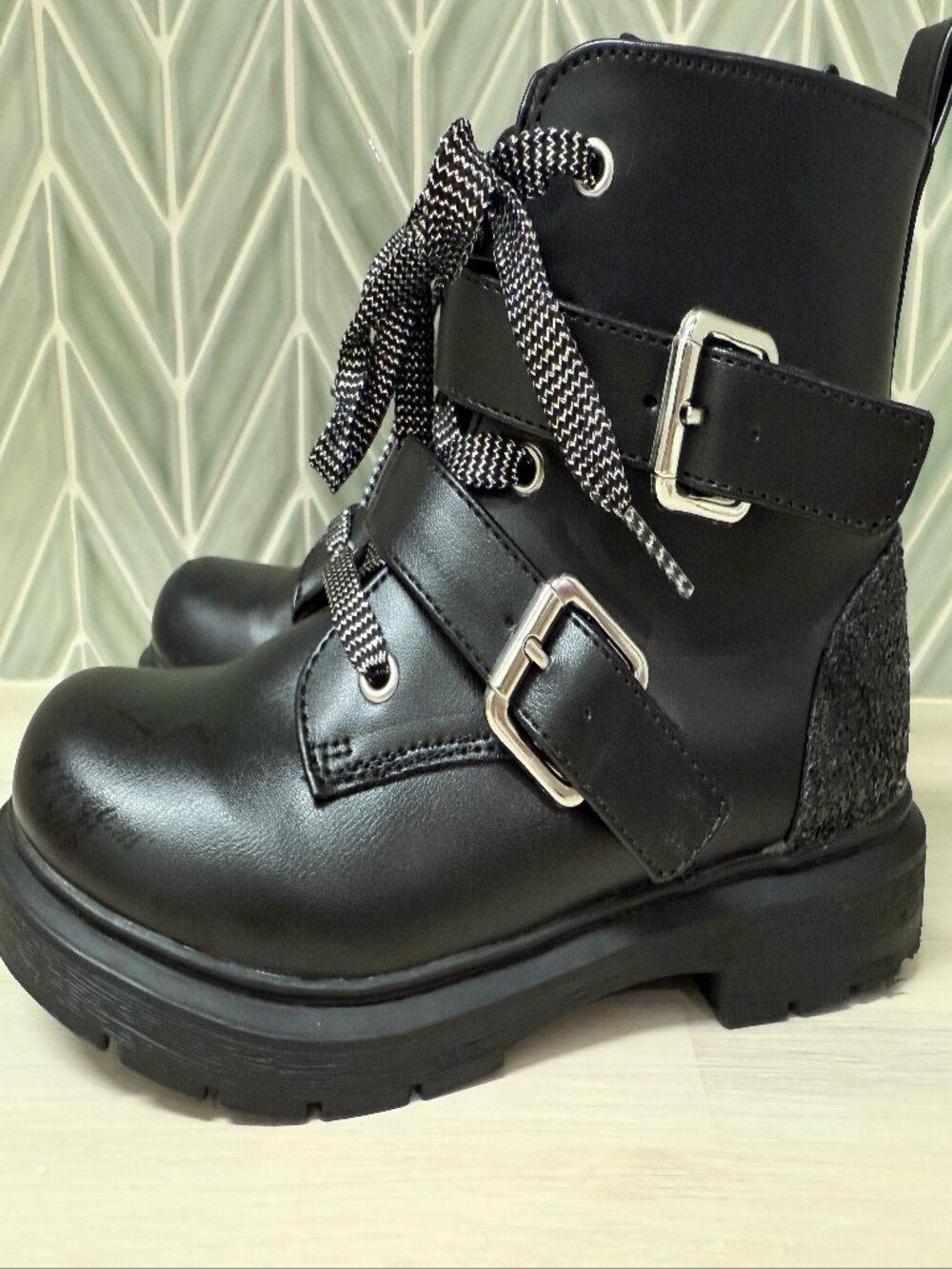 Girls Black Combat Boots size 2